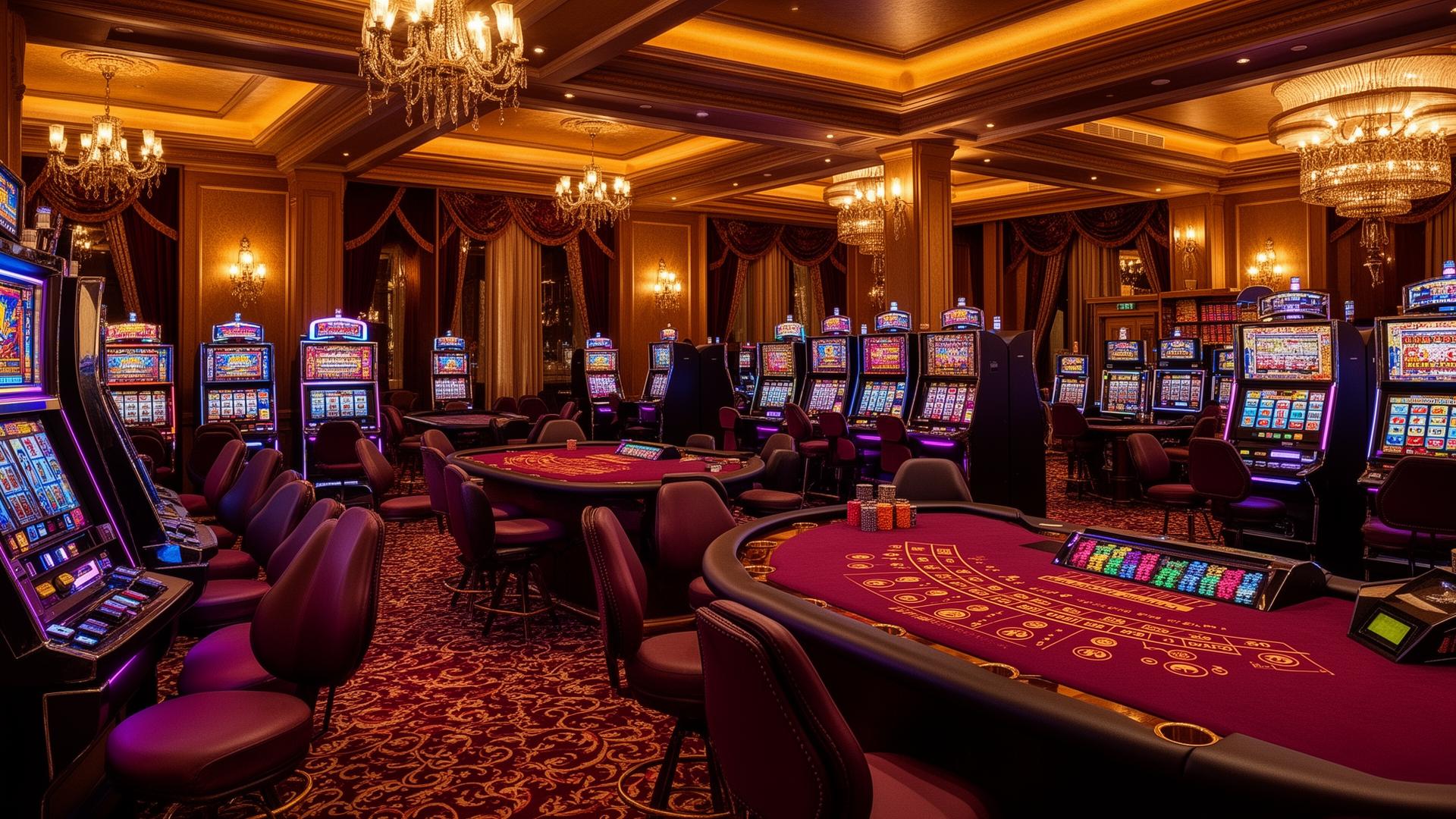 Interior del casino RoyalPlaceCafeeSpana con máquinas tragaperras